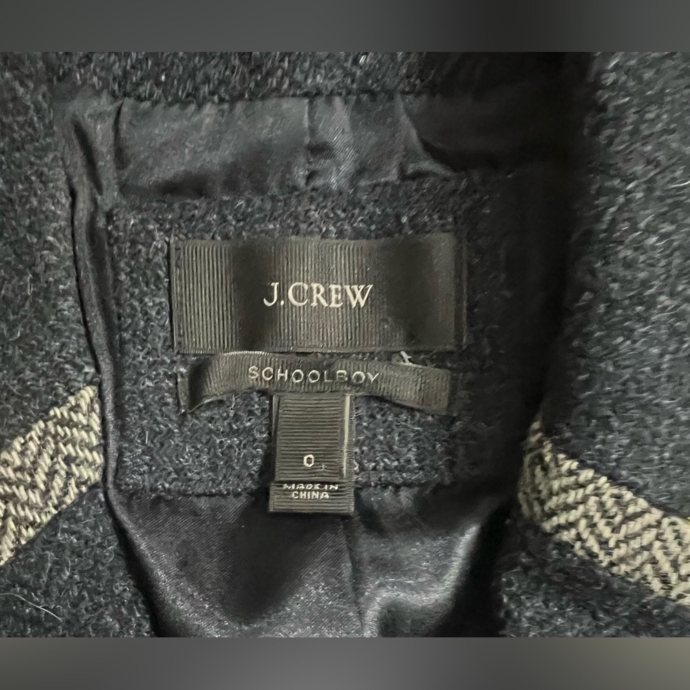J CREW Wool Schoolboy Blazer with Neon and Herringbone Trim in Navy Size 0